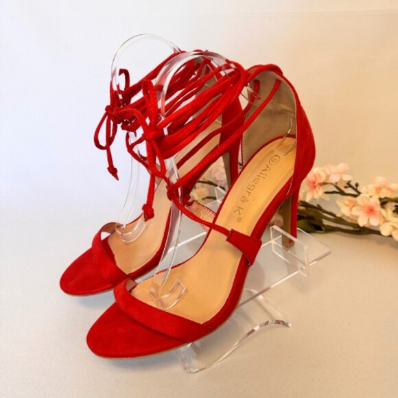 Red Lace-Up Strappy Sandals, Size 9 - Picture 2 of 10